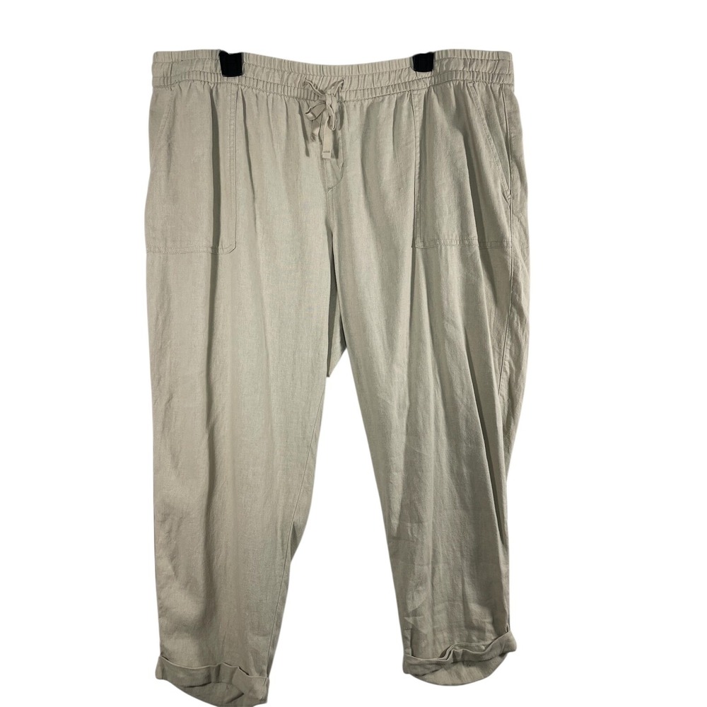 Old Navy Linen Blend Pants Drawstring Waist Casual Trousers Beige XL Women